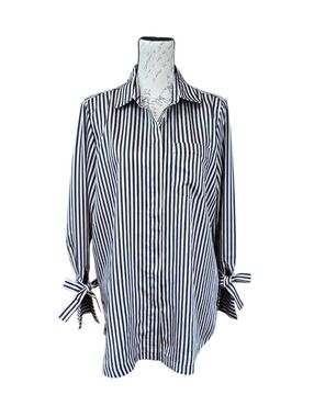 Banana Republic Parker Black Silver Stripe Button Blouse M